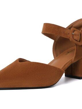 Comfortable Kitten Heels for Women Pointed Closed Toe Ankle Strap Buckle Heels S